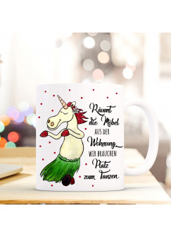 Tasse Becher Einhorn mit Punkte & Spruch Kaffeetasse Kaffeebecher Wir brauchen Platz zum Tanzen ts504