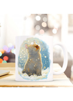 Tasse Becher Katze im Winter Spruchbecher Kaffeebecher Geschenk Weihnachtsgeschenk Katzentasse ts512