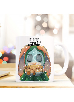 Tasse Becher Hase Häschen & Spruch Kaffeebecher mit Motto Zitat it's cold outside ts524