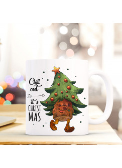 Tasse Becher Tannenbaum Weihnachtsbaum Spruchbecher Motto Zitat chill out it's christmas ts548