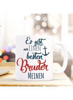 Tasse Becher mit Spruch ...bester Bruder" Geschenk Kaffeebecher Spruchtasse mit Motto Zitat in blau/rot ts557"