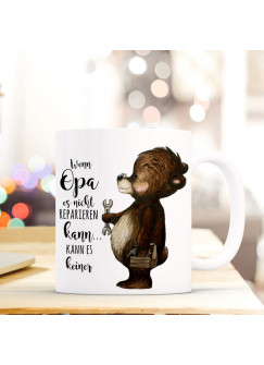 Tasse Becher Bär & Pusteblume Geschenk Kaffeebecher mit Spruch Motto Zitat Wenn Opa... ts570
