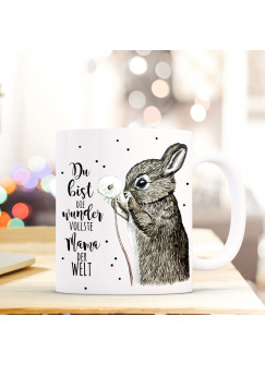 Tasse Becher Hase & Pusteblume Geschenk Kaffeebecher mit Spruch Motto wundervollste Mama der Welt ts571