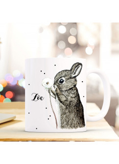 Individuelle Tasse Becher mit Hase Pusteblume & Name Geschenk Kaffeebecher mit Wunschname ts572