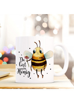 Tasse Becher mit Biene Blume & Spruch "Du bist mein Honig" Zitat Geschenk Kaffeebecher mit Motto ts573"