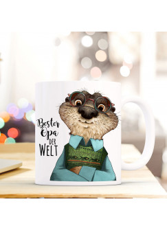 Tasse Becher Otter & Spruch "Bester Opa der Welt" Zitat Geschenk Kaffeebecher ts580