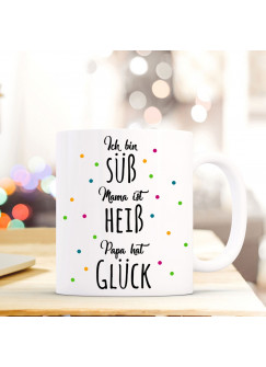 Tasse Becher mit Spruch "Ich bin süß..." & Punkte bunt Zitat Geschenk Kaffeebecher ts584