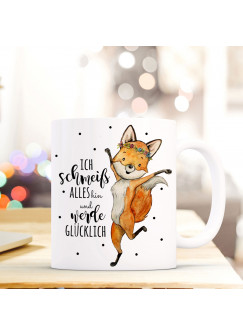 Tasse Becher mit Fuchs & Spruch ich werde glücklich Geschenk Kaffeebecher ts601