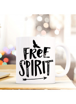 Tasse Becher mit Vogel & Spruch free spirit Geschenk Kaffeebecher Kaffeetasse ts602