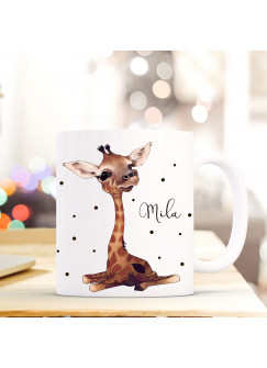 Tasse Becher mit Giraffe Punkten & Wunschname Kaffeebecher Name Geschenk Namenstasse ts610