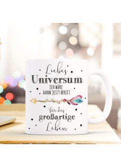 Tasse Becher mit Pfeil Spruch & Punkte Kaffeebecher Geschenk Spruchbecher Liebes Universum ts615