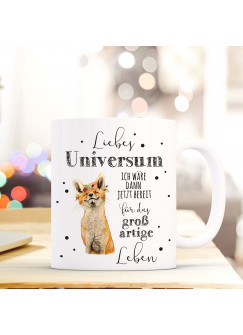 Tasse Becher mit Fuchs Punkten & Spruch Kaffeebecher Motto Geschenk Liebes Universum ts616