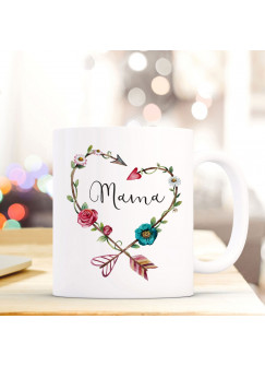 Tasse Muttertag Becher Kaffeetasse Kaffeebecher mit Blumenherz und Spruch Zitat Mama ts634