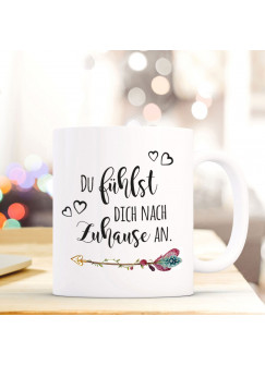Tasse Muttertag Becher Kaffeetasse Kaffeebecher mit Pfeil Herzen und Spruch Zuhause ts636