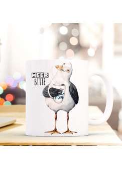 Lustige Tasse Becher Kaffeetasse maritim mit Möwe Spruch Kaffeebecher Geschenk Motto Spruchbecher Meer bitte ts640