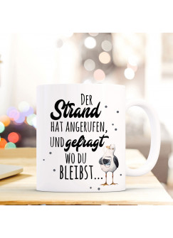 Lustige Tasse Becher Kaffeetasse maritim mit Möwe Spruch Kaffeebecher Geschenk Motto Spruchbecher Strand Meer ts641