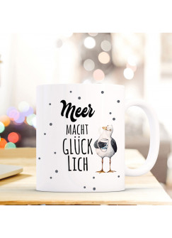 Lustige Tasse Becher Kaffeetasse Möwe Spruch Kaffeebecher Geschenk Motto Spruchbecher Meer macht Glücklich ts642