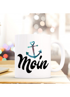 Maritime Tasse Becher Kaffeetasse mit Anker Spruch Kaffeebecher Geschenk Spruchbecher Moin ts645