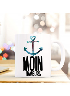 Maritime Tasse Becher Kaffeetasse mit Anker Spruch Kaffeebecher Geschenk Spruchbecher Moin Hamburg ts647