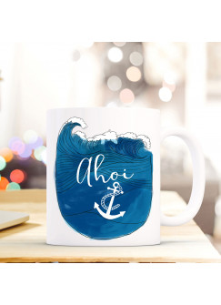 Maritime Tasse Becher Kaffeetasse mit Meer & Anker Kaffeebecher Geschenk mit Motto Spruch Ahoi ts663