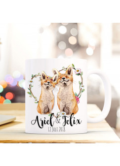 Tasse Becher Kaffeebecher mit Fuchspärchen Füchse Paar & Wunschnamen Kaffeebecher Geschenk ts670