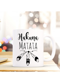 Maritime Tasse Becher Kaffeebecher mit Federn & Spruch Hakuna Matata Kaffeebecher Geschenk ts675