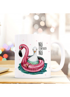 Tasse Becher Kaffeebecher mit Möwe & Flamingo Spruch Nö Einfach Nö Kaffeebecher Geschenk ts678