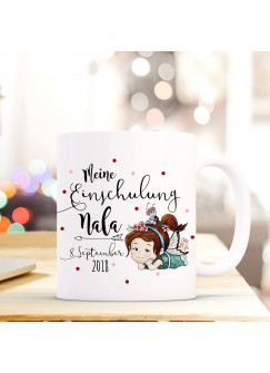 Tasse Becher Einschulung mit kleiner Fee Punkte Spruch Wunschnamen und Datum Kinderbecher Geschenk ts707