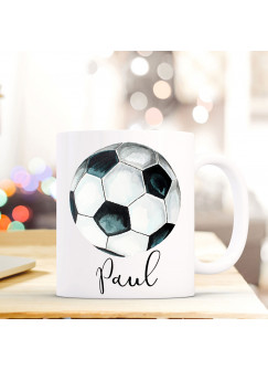 Tasse Becher Kaffeetasse mit Fußball Ball Wunschnamen Name Geschenk Fußballer Meisterschaft ts708