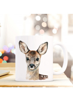 Tasse Becher mit Reh Geschenk mit Tiermotiv Kaffeetasse Rehtasse Kaffeebecher ts743