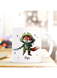 Tasse Becher mit Piraten Fuchs & Sebel Geschenk mit Tiermotiv Kaffeetasse Fuchstasse mit Namen Wunschnamen Kaffeebecher ts772