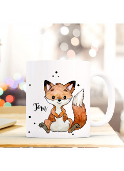 Tasse Becher mit Fuchs & Punkte Geschenk mit Tiermotiv Kaffeetasse Fuchstasse mit Namen Wunschnamen Kaffeebecher ts774