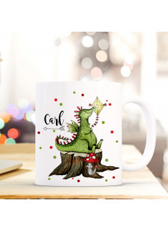 Tasse Becher mit Drache Geschenk mit Tiermotiv Kaffeetasse mit Namen Wunschnamen & Punkte Kaffeebecher ts775