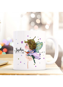 Tasse Becher mit Fee Elfe & Pusteblume Geschenk mit Feenmotiv Kaffeetasse Elfentasse mit Namen Wunschnamen Kaffeebecher ts778