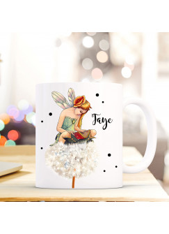 Tasse Becher mit Fee Elfe & Pusteblume Geschenk mit Feenmotiv Kaffeetasse Elfentasse mit Namen Wunschnamen Kaffeebecher ts781