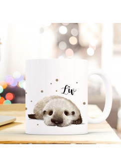 Tasse Becher mit Otter Baby & Punkte Geschenk mit Tiermotiv Kaffeetasse Ottertasse mit Namen Wunschnamen Kaffeebecher ts782