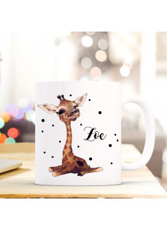 Tasse Becher mit Giraffen Baby & Punkte Geschenk mit Tiermotiv Kaffeetasse Giraffentasse mit Namen Wunschnamen Kaffeebecher ts783