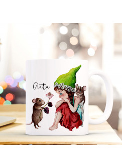 Tasse Becher mit Fee Elfe & Mäuse Geschenk mit Feenmotiv Kaffeetasse Elfentasse mit Namen Wunschnamen Kaffeebecher ts799