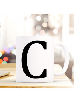 Tasse Becher mit Buchstabe C Geschenk mit Buchstabenmotiv Kaffeetasse Buchstabentasse mit großem C Kaffeebecher ts802