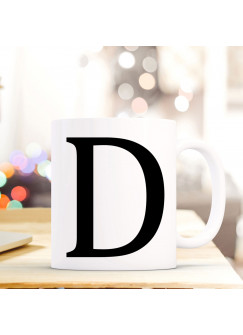 Tasse Becher mit Buchstabe D Geschenk mit Buchstabenmotiv Kaffeetasse Buchstabentasse mit großem D Kaffeebecher ts803