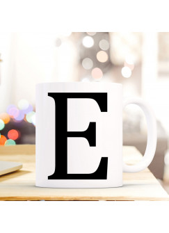Tasse Becher mit Buchstabe E Geschenk mit Buchstabenmotiv Kaffeetasse Buchstabentasse mit großem E Kaffeebecher ts804