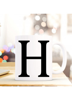 Tasse Becher mit Buchstabe H Geschenk mit Buchstabenmotiv Kaffeetasse Buchstabentasse mit großem H Kaffeebecher ts807