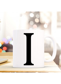 Tasse Becher mit Buchstabe I Geschenk mit Buchstabenmotiv Kaffeetasse Buchstabentasse mit großem I Kaffeebecher ts808