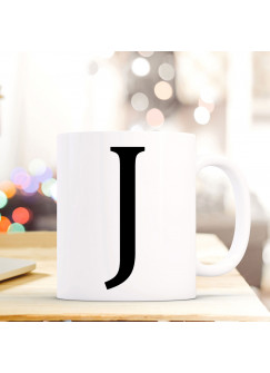 Tasse Becher mit Buchstabe J Geschenk mit Buchstabenmotiv Kaffeetasse Buchstabentasse mit großem J Kaffeebecher ts809