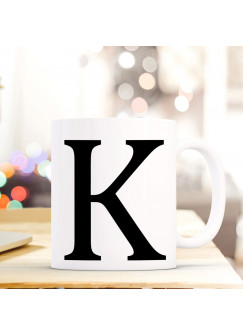 Tasse Becher mit Buchstabe K Geschenk mit Buchstabenmotiv Kaffeetasse Buchstabentasse mit großem K Kaffeebecher ts810