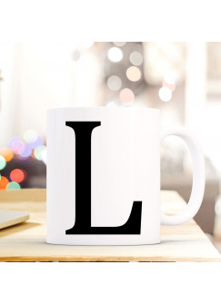 Tasse Becher mit Buchstabe L Geschenk mit Buchstabenmotiv Kaffeetasse Buchstabentasse mit großem L Kaffeebecher ts811