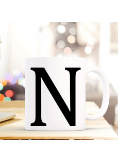 Tasse Becher mit Buchstabe N Geschenk mit Buchstabenmotiv Kaffeetasse Buchstabentasse mit großem N Kaffeebecher ts813