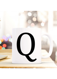 Tasse Becher mit Buchstabe Q Geschenk mit Buchstabenmotiv Kaffeetasse Buchstabentasse mit großem Q Kaffeebecher ts816