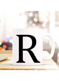 Tasse Becher mit Buchstabe R Geschenk mit Buchstabenmotiv Kaffeetasse Buchstabentasse mit großem R Kaffeebecher ts817