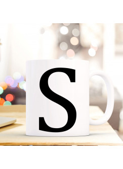 Tasse Becher mit Buchstabe S Geschenk mit Buchstabenmotiv Kaffeetasse Buchstabentasse mit großem S Kaffeebecher ts818